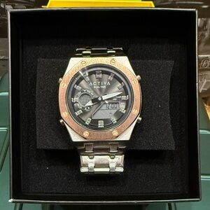 Invicta Dual Time Watch with Silver and Gold Tones